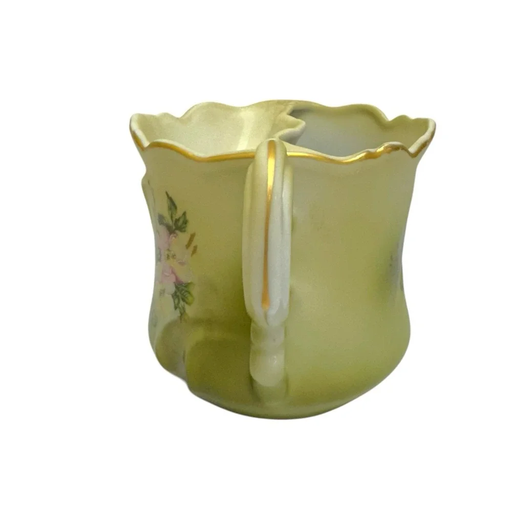 Vintage Nippon Porcelain Hand Painted Floral Shaving Mug Cup w/Handle